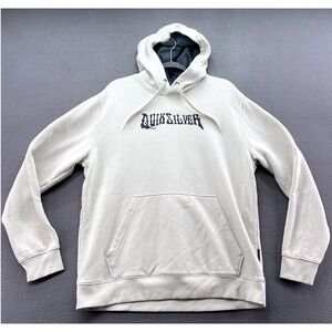 Quiksilver Sweatshirt Men's Large Cream Hoodie Graphic Pullover Surf
